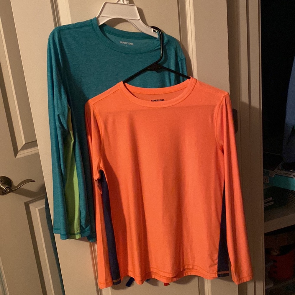 Lands End long sleeve performance shirts. Set of 2! Large 14H-16H Husky